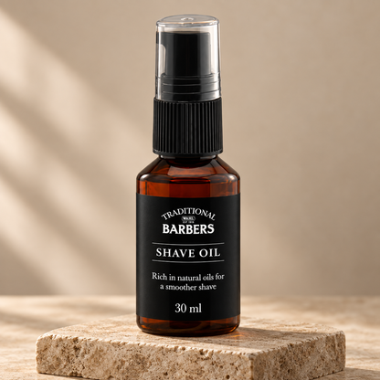TRADITIONAL BARBERS Shave Oil 30ml studio photograph