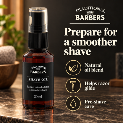 TRADITIONAL BARBERS Shave Oil 30ml benefits graphic