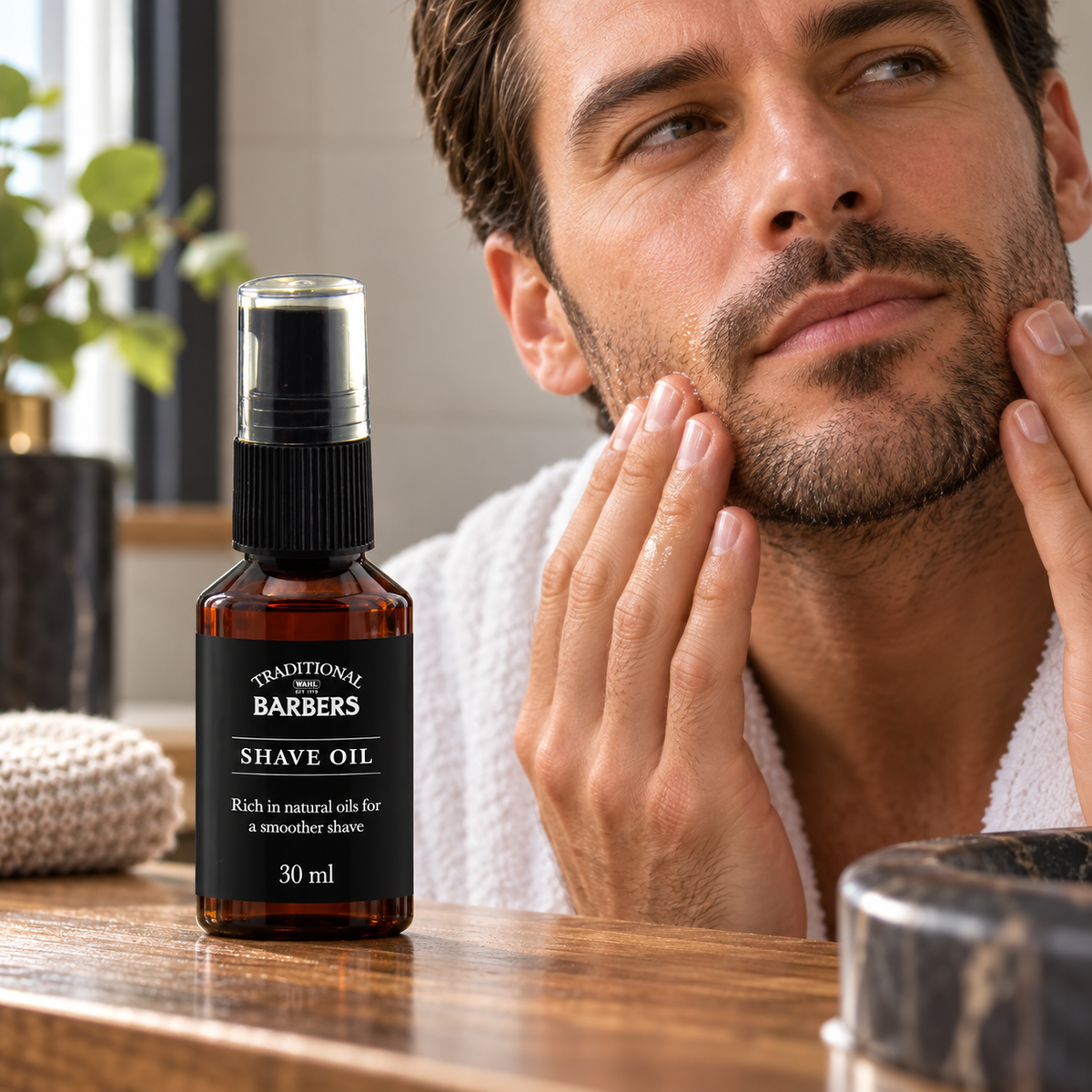 TRADITIONAL BARBERS Shave Oil 30ml in-use demonstration