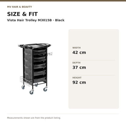 Vista Hair Trolley M3015B – Black dimensions: Width: 42 cm; Depth: 37 cm; Height: 92 cm