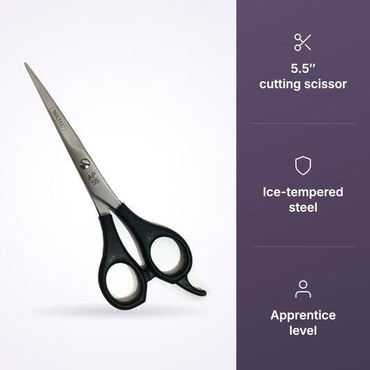 Wahl Apprentice Scissor features: 5.5 inch cutting scissor, ice-tempered steel, apprentice level