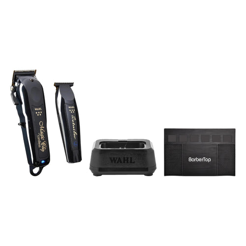 Wahl 5 Star Black Magic Clip & Detailer Li Combo + Single Power Station & BarberTop Magnetic Tool Mat – all bundle items together