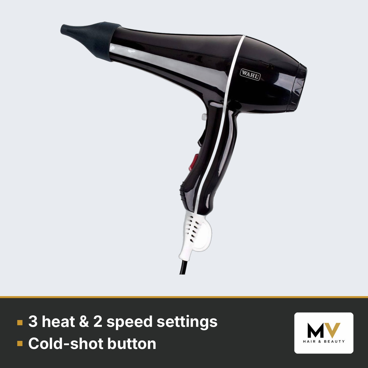 Wahl Power Dry 2000W Ionic Hair Dryer – Black – 3 heat & 2 speed settings, Cold-shot button