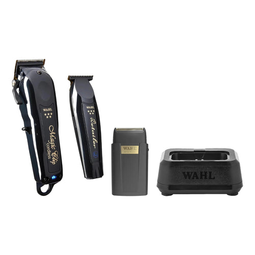 Wahl 5 Star Black Magic Clip & Detailer Li Combo + Micro Power Finishing Tool & Single Power Station – all bundle items together