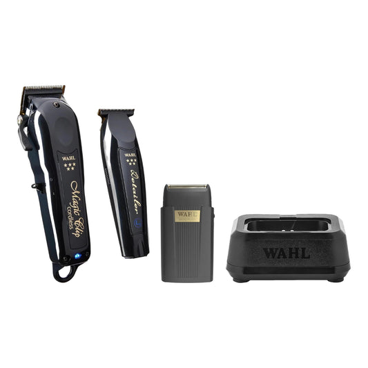 Wahl 5 Star Black Magic Clip & Detailer Li Combo + Micro Power Finishing Tool & Single Power Station – all bundle items together