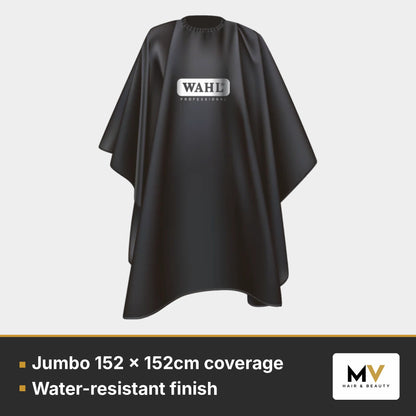 Wahl Jumbo Polyester Barber Cape – Black – Jumbo 152 x 152cm coverage, Water-resistant finish