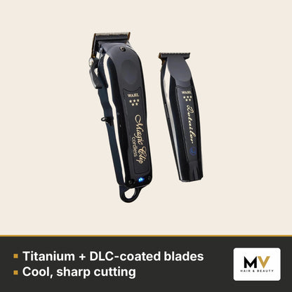 Wahl 5 Star Black Magic Clip & Detailer Li Combo – Titanium + DLC-coated blades, Cool, sharp cutting