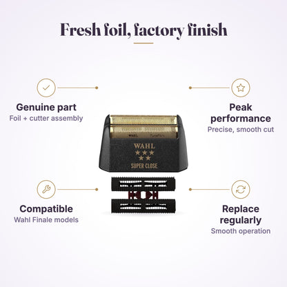 Wahl Finale replacement foil and cutter benefits: foil and cutter assembly, peak performance, compatible with Finale, replace regularly